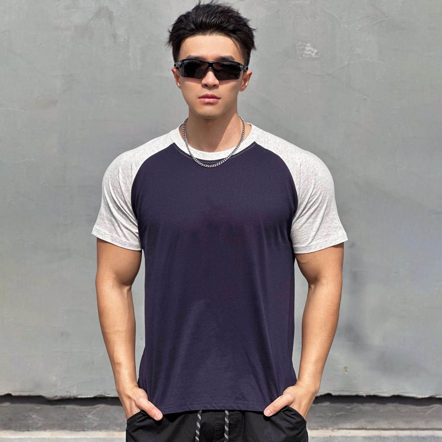Men's Navy Blue Color-blocked Raglan Sleeve T-shirt streetwear lifestyle style | TeenStylo