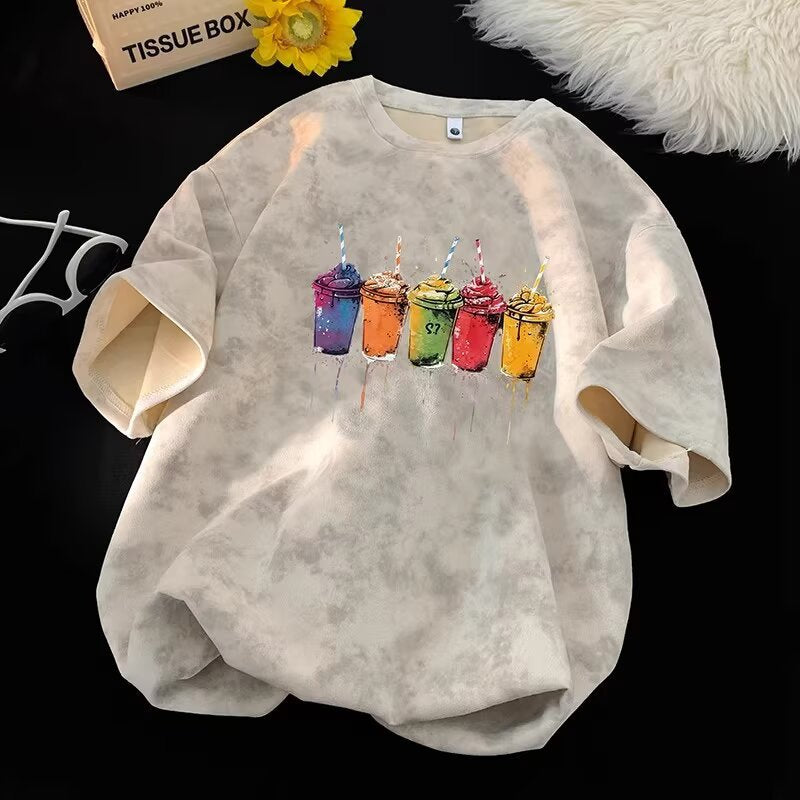 White tie-dye short sleeve t-shirt for men back view streetwear style TeenStylo
