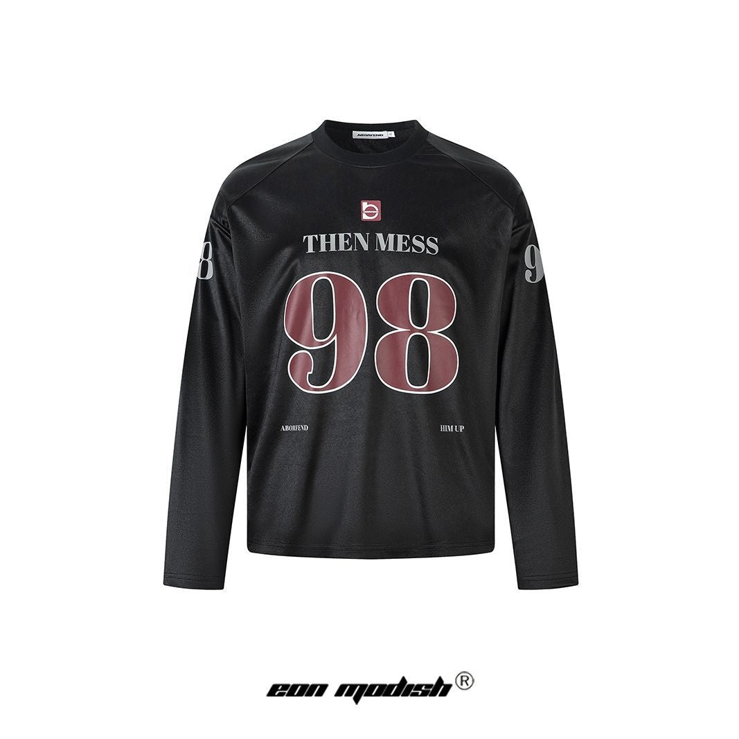 Black men's loose fit graphic print long sleeve t-shirt front view | TeenStylo
