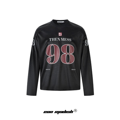 Black men's loose fit graphic print long sleeve t-shirt front view | TeenStylo