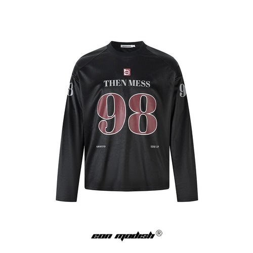 Black men's loose fit graphic print long sleeve t-shirt front view | TeenStylo