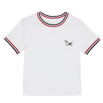 White loose short sleeve embroidered t-shirt for women, relaxed fit streetwear style | TeenStylo
