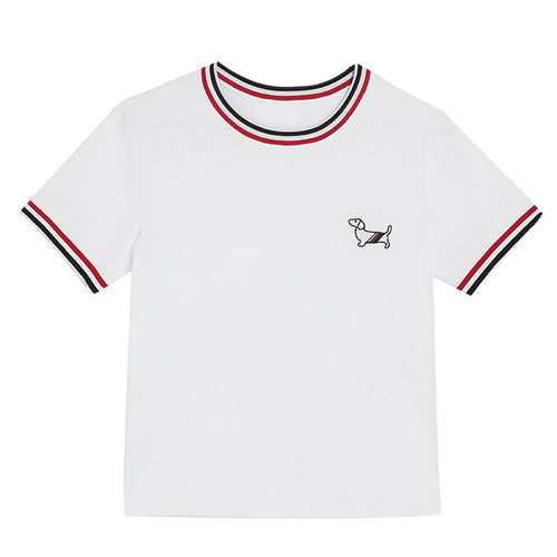 White loose short sleeve embroidered t-shirt for women, relaxed fit streetwear style | TeenStylo