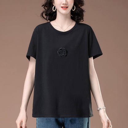 Black unisex round neck short sleeve t-shirt women's lifestyle shot | TeenStylo