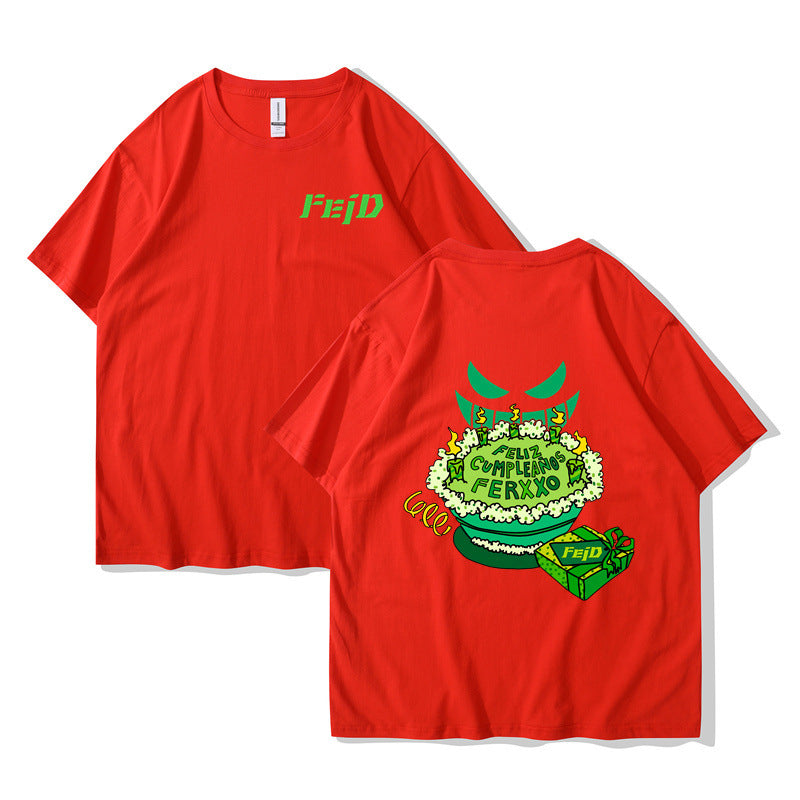 Wine Red Feliz Cumpleanos Ferxxo Tour Unisex T-Shirt lifestyle view – streetwear fan merch at TeenStylo