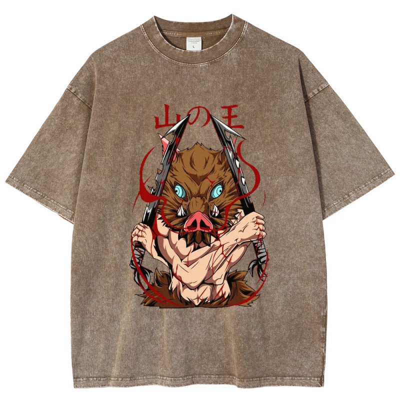 Brown unisex anime mouth graphic printed cotton t-shirt lifestyle shot, Y2K streetwear style at TeenStylo