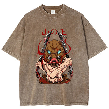 Brown unisex anime mouth graphic printed cotton t-shirt lifestyle shot, Y2K streetwear style at TeenStylo