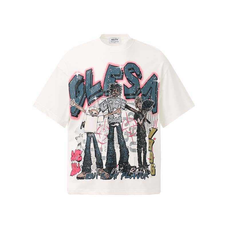 White unisex anime character printed short sleeve t-shirt lifestyle view | TeenStylo