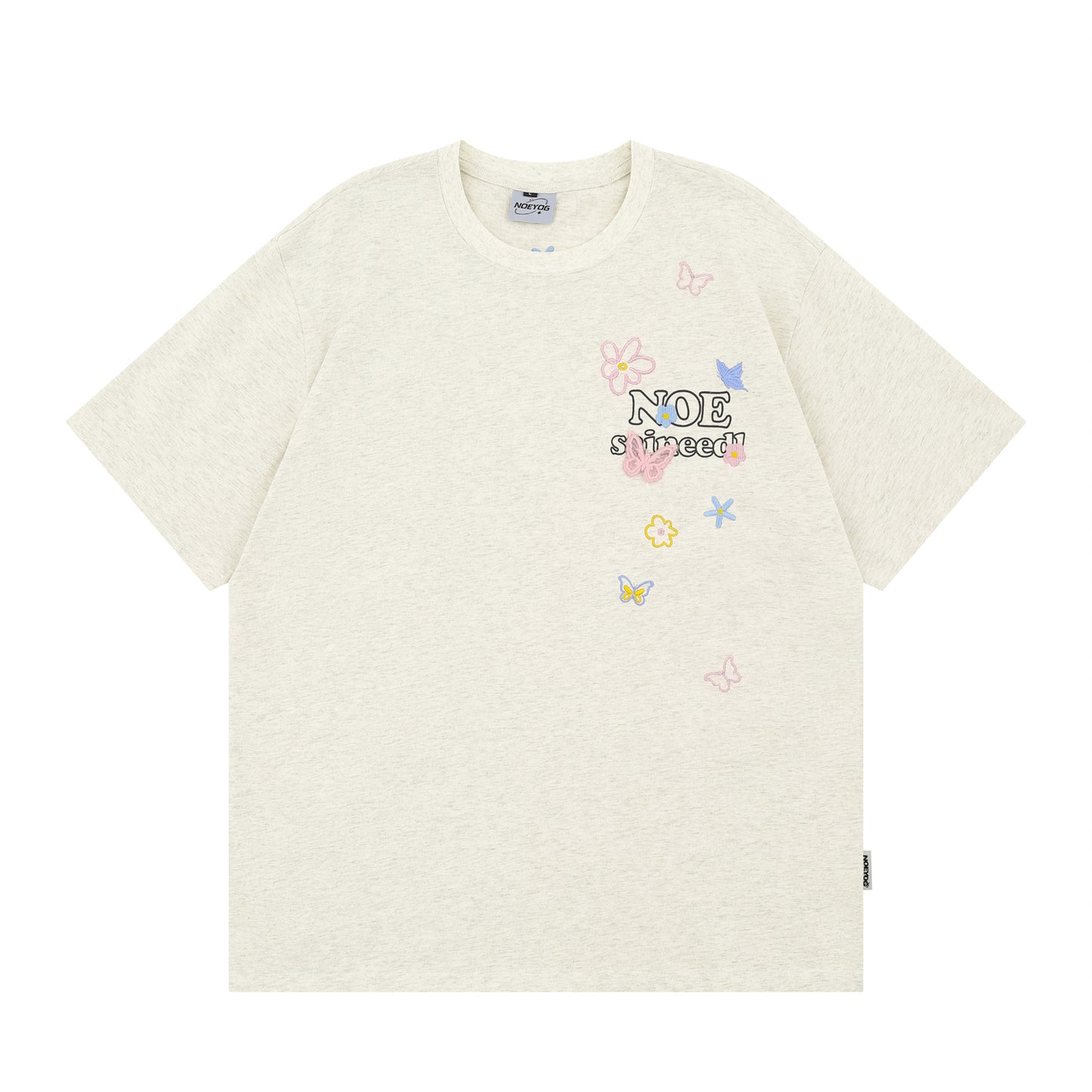 Black butterfly floral letter embroidery short sleeve unisex t-shirt lifestyle look TeenStylo
