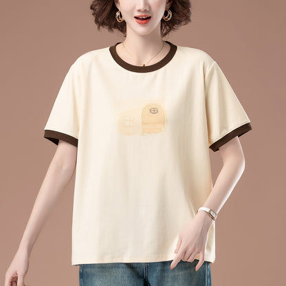 Apricot loose short sleeve oversized unisex t-shirt lifestyle shot - Y2K streetwear style at TeenStylo