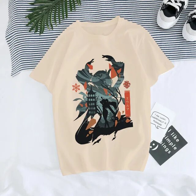 Unisex Genshin Impact Hu Tao Xiao Kawaii Graphic Tee lifestyle shot in color 31908 TeenStylo