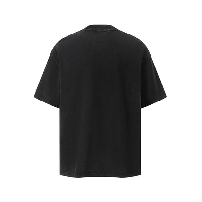 Aged Black pattern printed faded washed short sleeve t-shirt mens back view streetwear TeenStylo