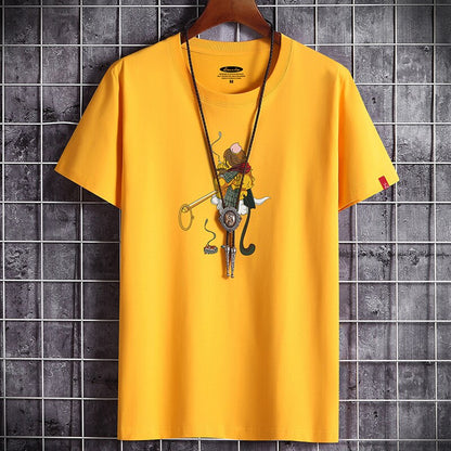 Men's white anime graphic t-shirt summer fashion streetwear lifestyle shot TeenStylo