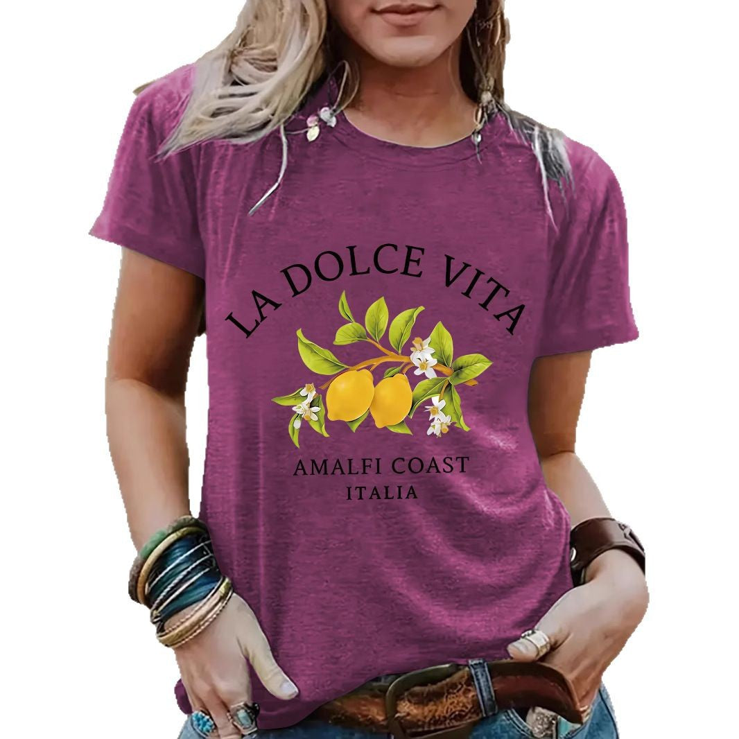 Women's LA DOLCE VITA Lemon T-shirt in Flower Orange, Y2K streetwear front view | TeenStylo