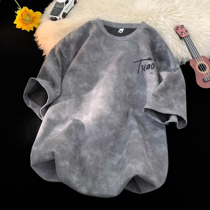 White Tie-Dye Short Sleeve T-Shirt for Men back view streetwear style | TeenStylo