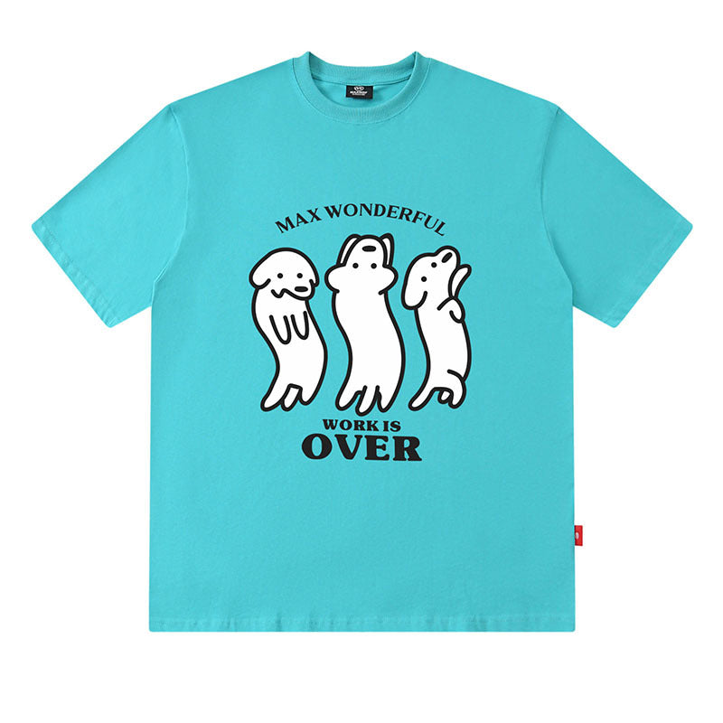 Men's lake blue oversized sausage dog print cotton t-shirt summer streetwear short sleeve tee TeenStylo