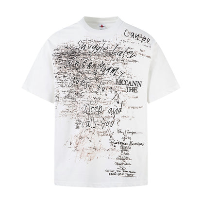 White heavyweight vintage graffiti loose short sleeve t-shirt lifestyle shot for men - TeenStylo