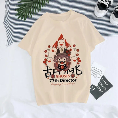 Genshin Impact Hu Tao Xiao Kawaii Graphic Tee Unisex Streetwear Anime T-Shirt Lifestyle Shot TeenStylo