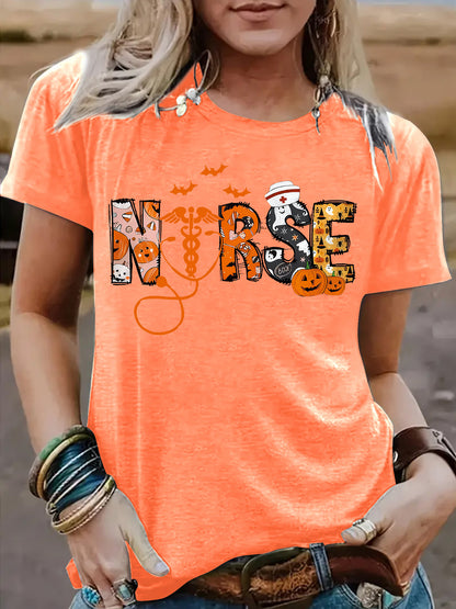 Floral orange Halloween printed short sleeve t-shirt unisex streetwear lifestyle style TeenStylo