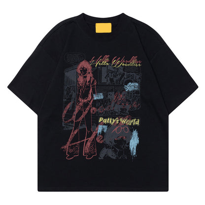 Flower Gray unisex oversized graffiti t-shirt back view streetwear loose fit short sleeve tee TeenStylo