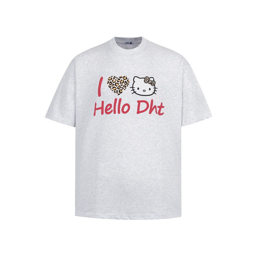 Snowflake Gray cartoon cat print short sleeve t-shirt lifestyle look streetwear style for men TeenStylo