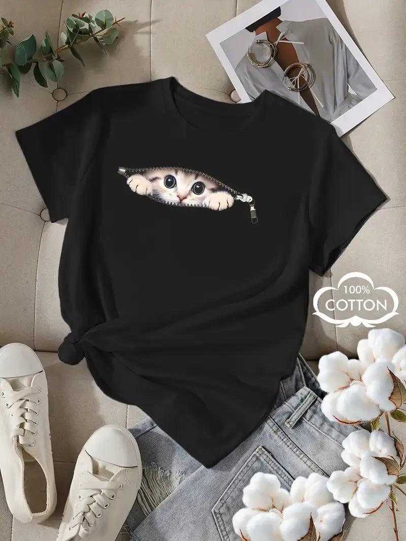 Unisex printed short sleeve t-shirt in B7 lifestyle shot, Y2K streetwear style for women at TeenStylo