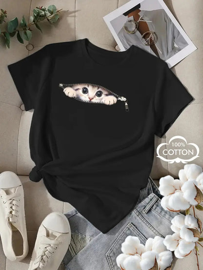 Unisex printed short sleeve t-shirt in B7 lifestyle shot, Y2K streetwear style for women at TeenStylo