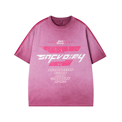 Gray printed letter graphic t-shirt back view men's streetwear short sleeve tee TeenStylo
