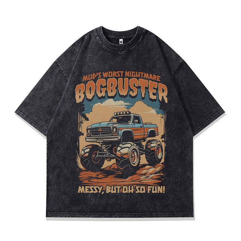 Men's pure cotton washed short sleeve tee in X736 lifestyle shot, Y2K streetwear style - TeenStylo