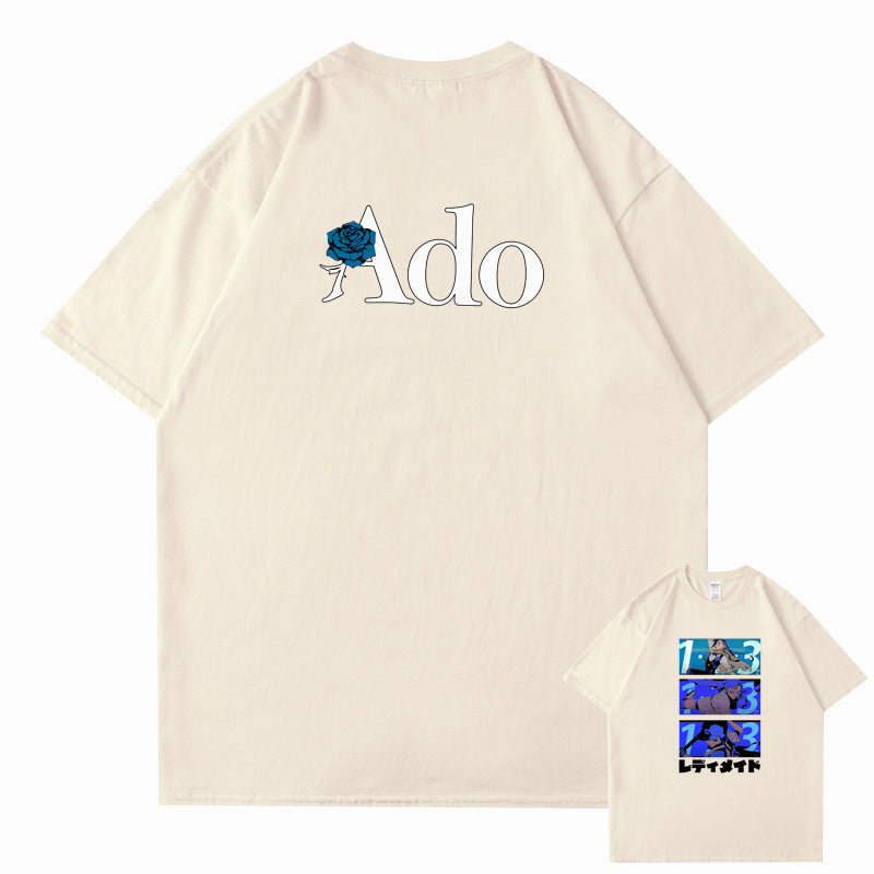 Unisex khaki Ado fans graphic tee with black text print, cute funny cotton streetwear shirt - TeenStylo