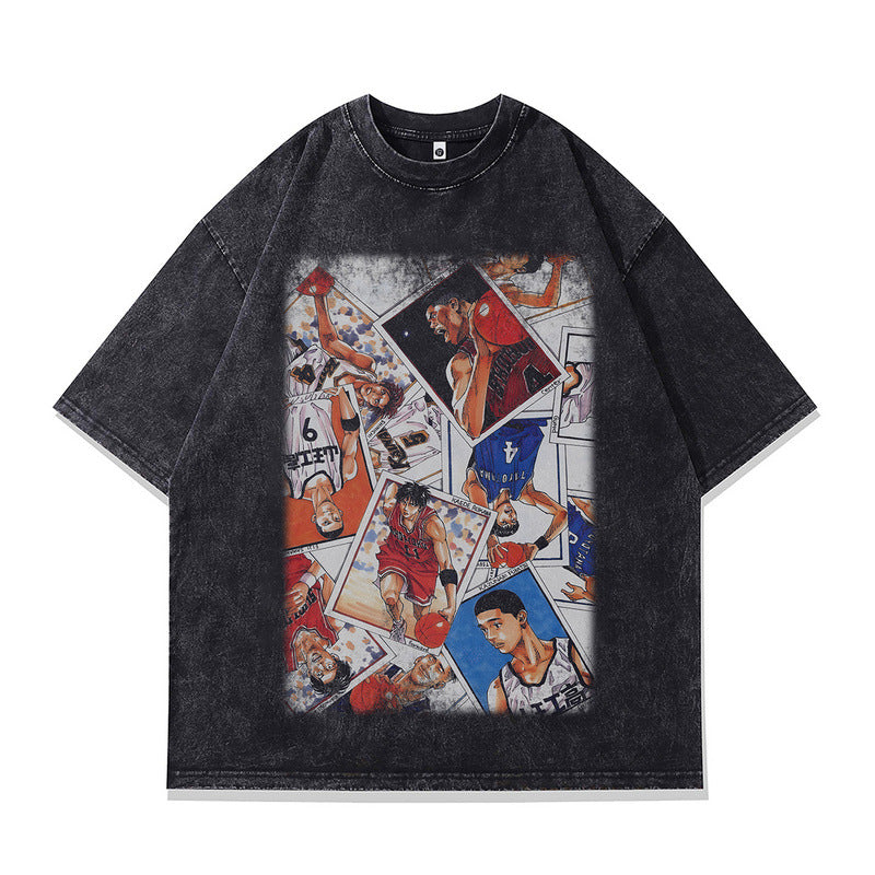 Men's heavy 230g anime direct spray print T-shirt in X752 colour, front view – TeenStylo