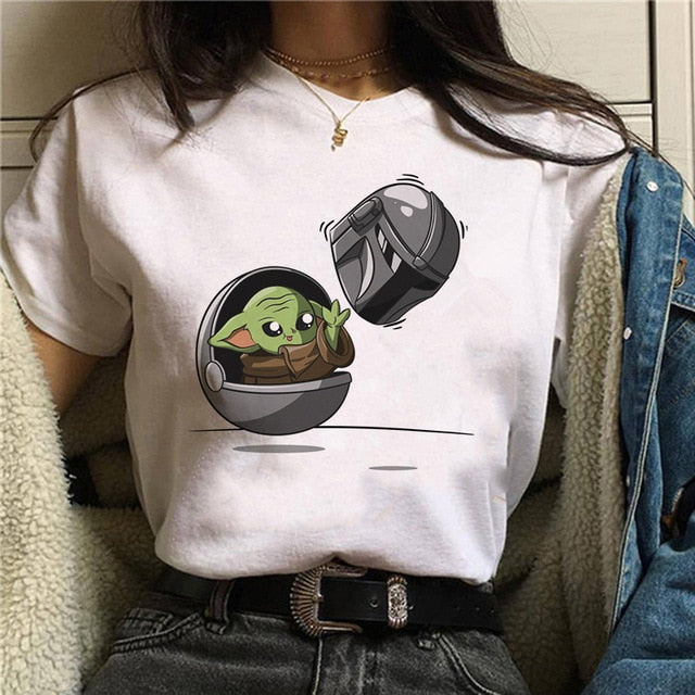 Unisex Harajuku Baby Yoda Mandalorian graphic tee in colour 3107 for men and women - Star Wars streetwear at TeenStylo