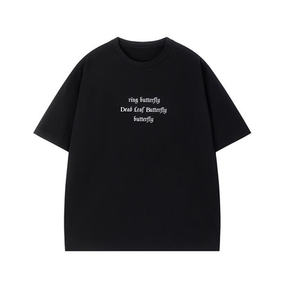Black heavyweight t-shirt letter print close-up detail stitching quality streetwear men TeenStylo