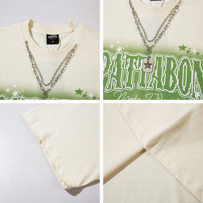 Apricot foamed letter print hip hop necklace styled in a streetwear lifestyle look | TeenStylo