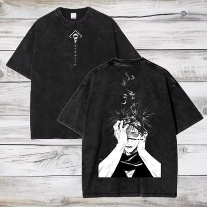 Unisex vintage washed anime print cotton t-shirt in color 10, lifestyle shot – Summer streetwear style at TeenStylo
