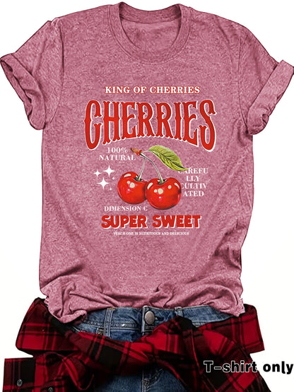 Dark red unisex cherry print short sleeve t-shirt lifestyle shot TeenStylo