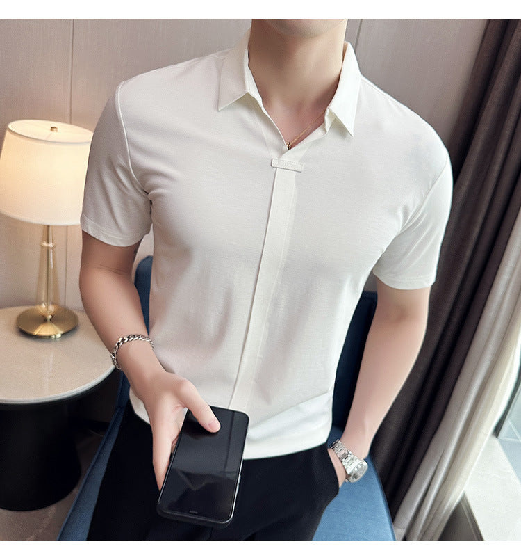White short sleeve polo shirt for men, clean casual streetwear style - TeenStylo