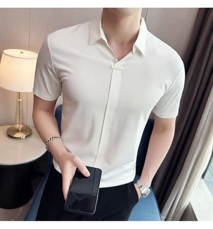 White short sleeve polo shirt for men, clean casual streetwear style - TeenStylo
