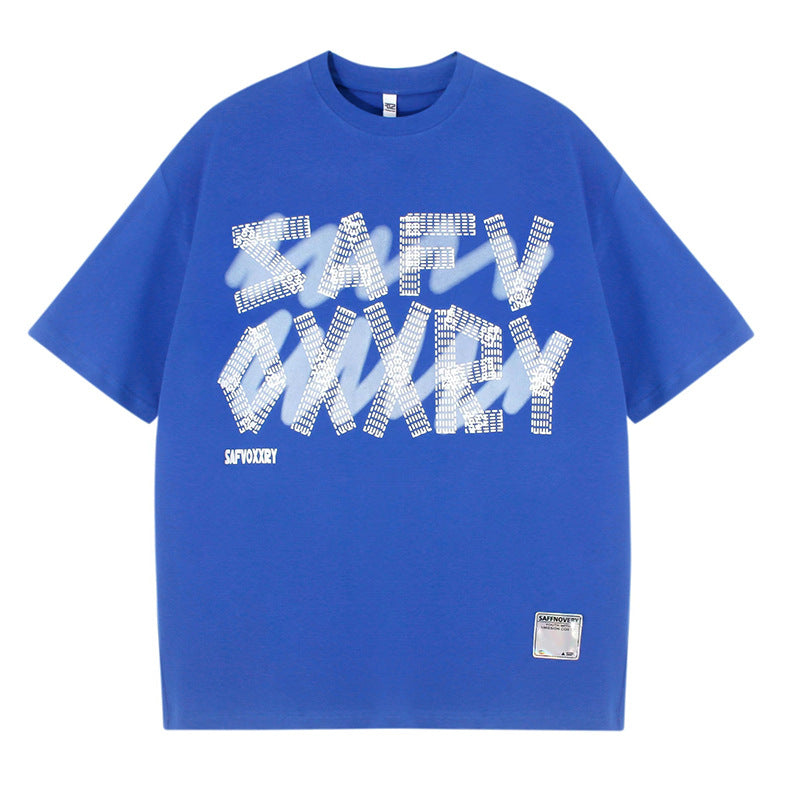 Blue unisex oversized streetwear couple tee back view short sleeve Y2K style t-shirt TeenStylo