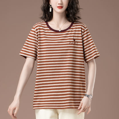 Unisex striped short sleeve T-shirt lifestyle shot, casual streetwear style - TeenStylo