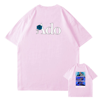 Pink unisex Ado fans cute funny graphic cotton t-shirt with white text, lifestyle shot - TeenStylo