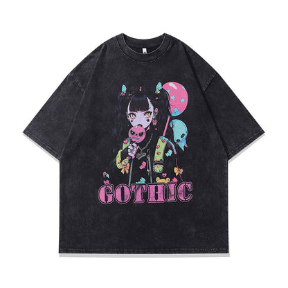 Back view of unisex X080 short sleeve couple t-shirt in Y2K streetwear style | TeenStylo