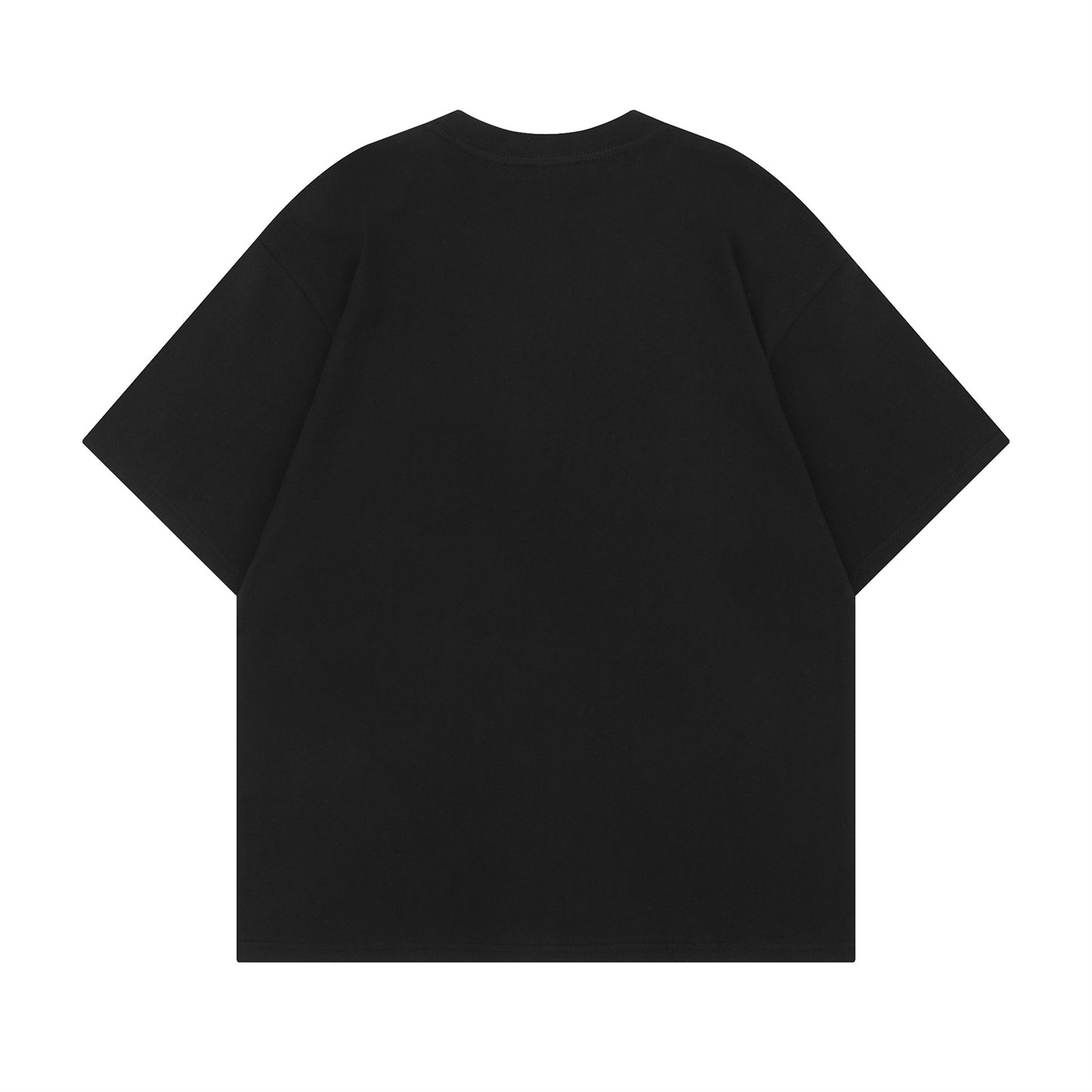 Close-up detail of black dog print short sleeve t-shirt streetwear summer tee for men TeenStylo