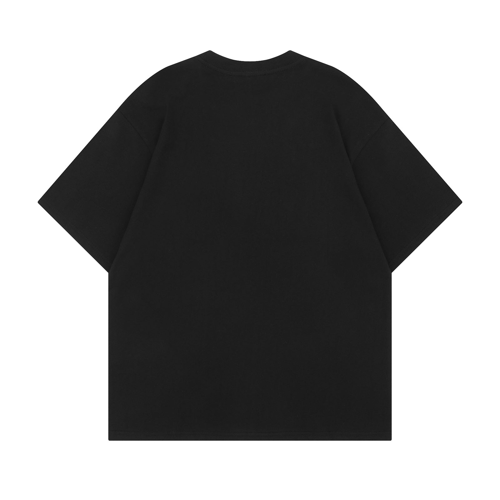 Close-up detail of black dog print short sleeve t-shirt streetwear summer tee for men TeenStylo