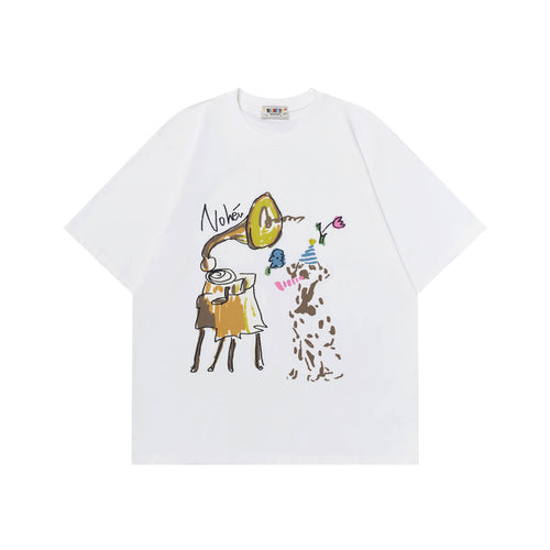 White unisex retro Dalmatian print short sleeve T-shirt front view, Y2K streetwear style | TeenStylo