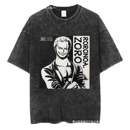 Black unisex One Piece Zoro anime Y2K Harajuku streetwear graphic t-shirt lifestyle photo – TeenStylo