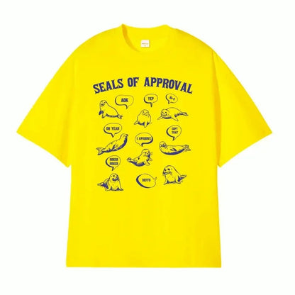 Yellow Seals of Approval Funny Meme Retro Unisex T-Shirt lifestyle photo TeenStylo