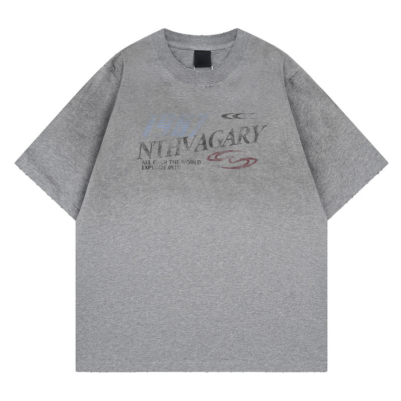 Gray men's loose fit short sleeve couple tee streetwear front view TeenStylo