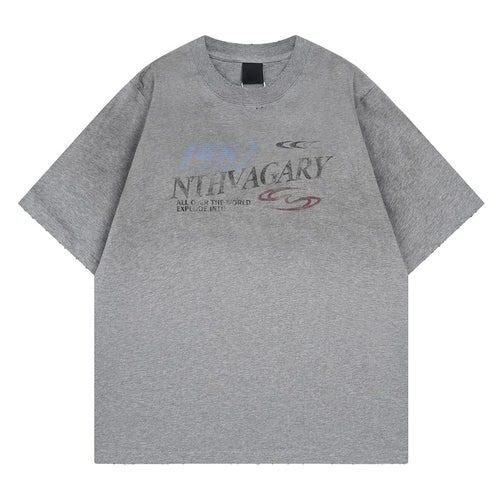 Gray men's loose fit short sleeve couple tee streetwear front view TeenStylo