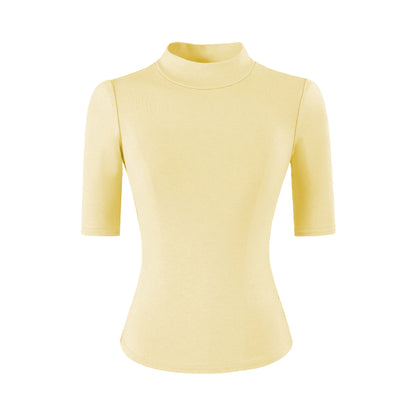 Yellow high neck slim fit T-shirt women streetwear fashion lifestyle look | TeenStylo